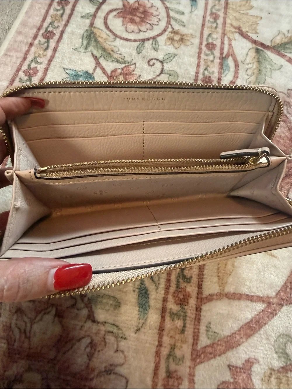 Tory Burch Pale Blush Zip Wallet with Gold Hardware